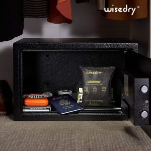 Wisedry 500g car dehumidifier bag stored with seasonal gear on a shelf