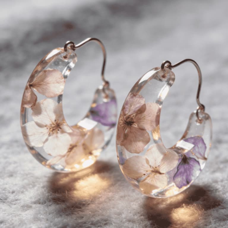Dried flower resin hoop earrings with embedded petals