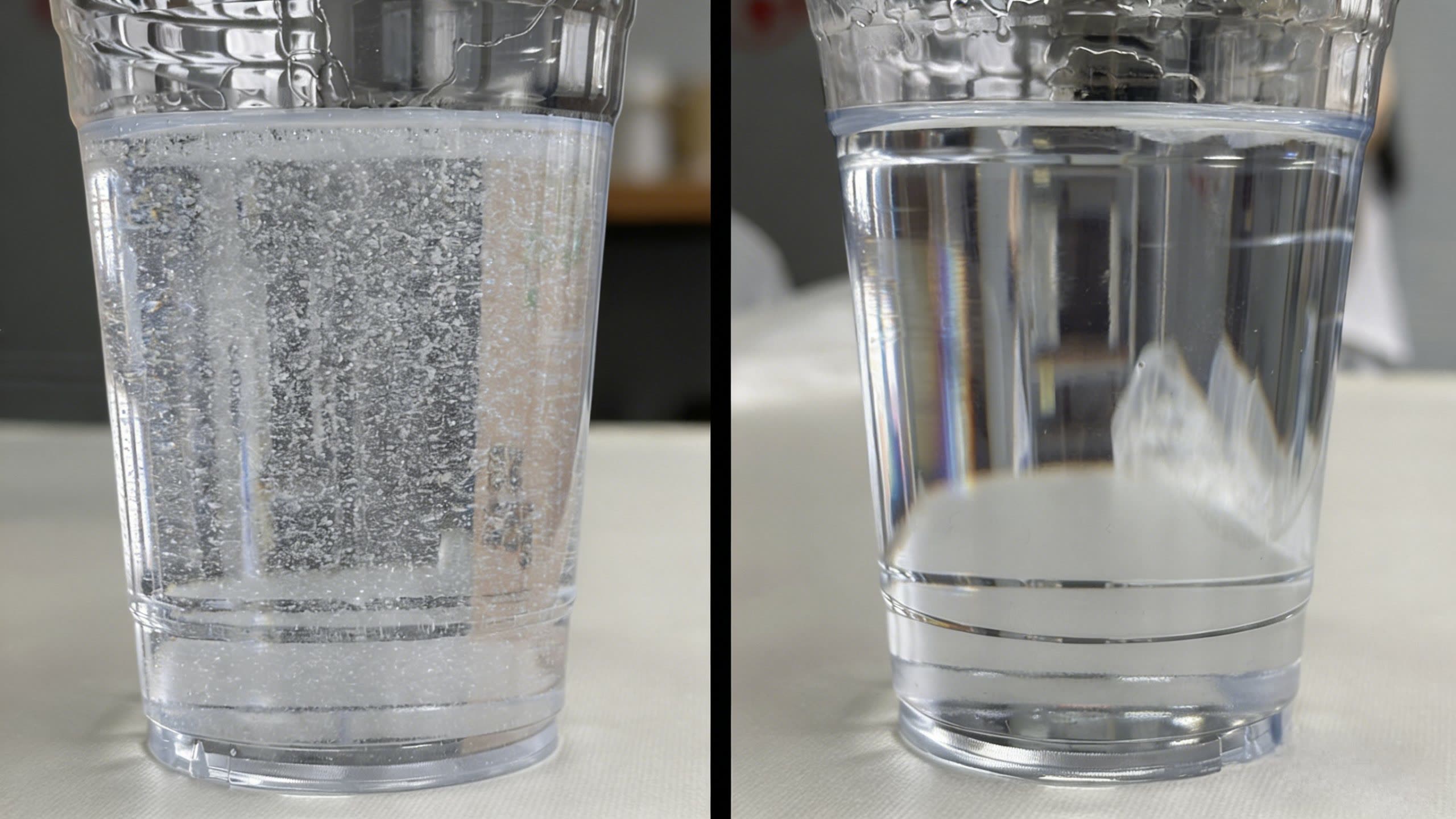 Epoxy resin bubble test with clear cups for flower preservation