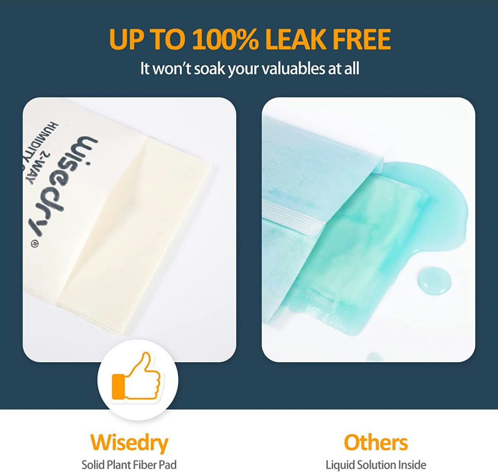 Wisedry leak-free humidity control pack compared with liquid solution packs