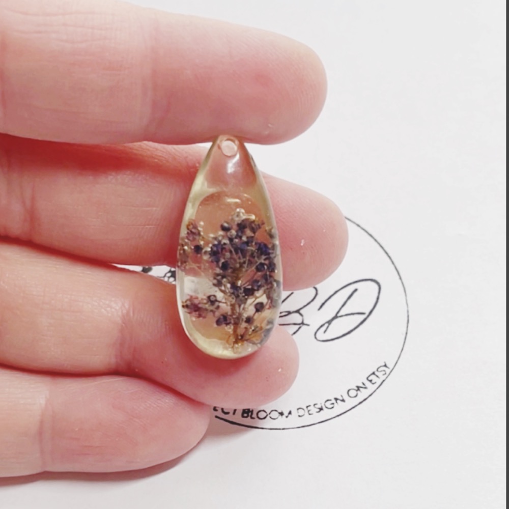 Handmade dried flower resin pendant by Perfect Bloom Design