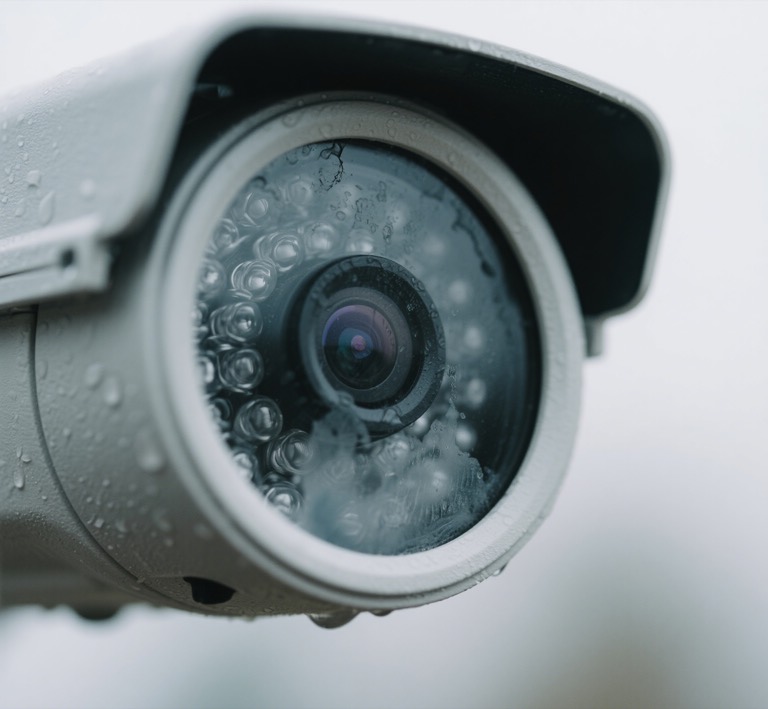 Security camera lens protected from moisture with desiccant