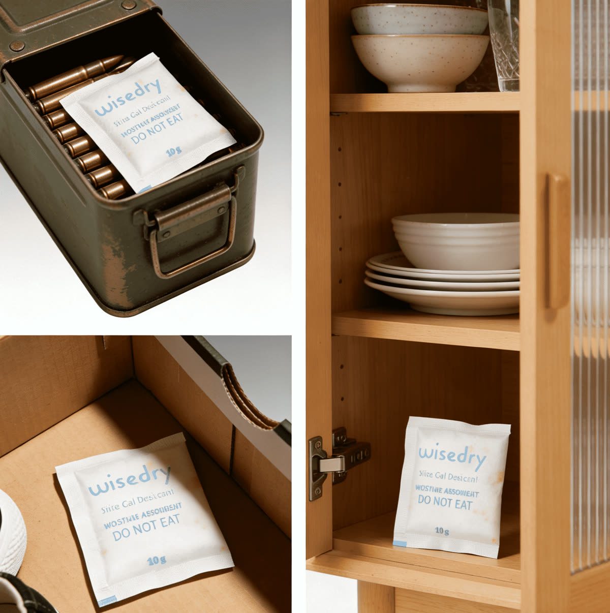 Wisedry silica gel desiccant packets used in storage boxes and cabinets