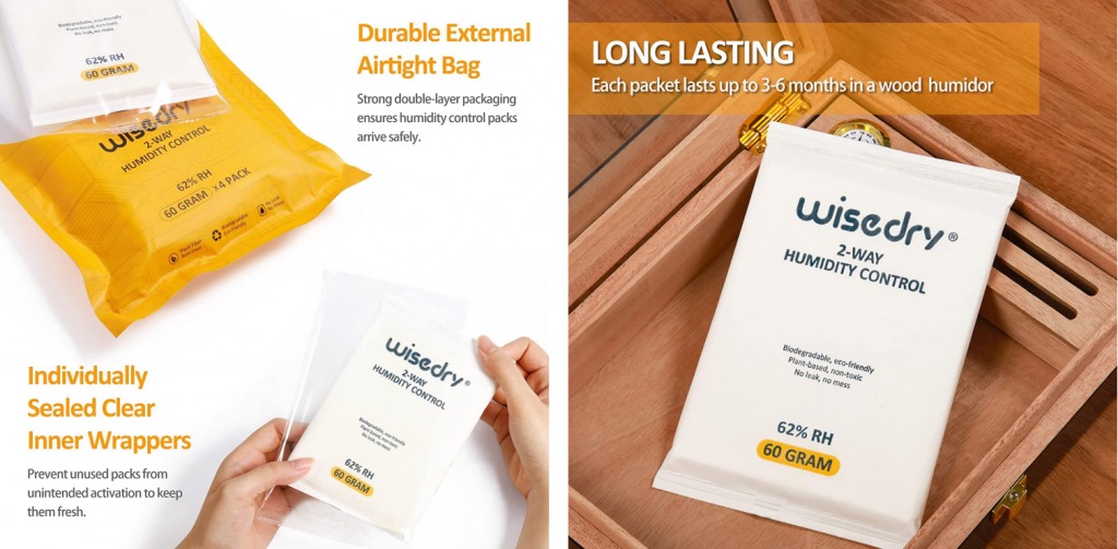 Wisedry two-way humidity control sachets arranged in a roll